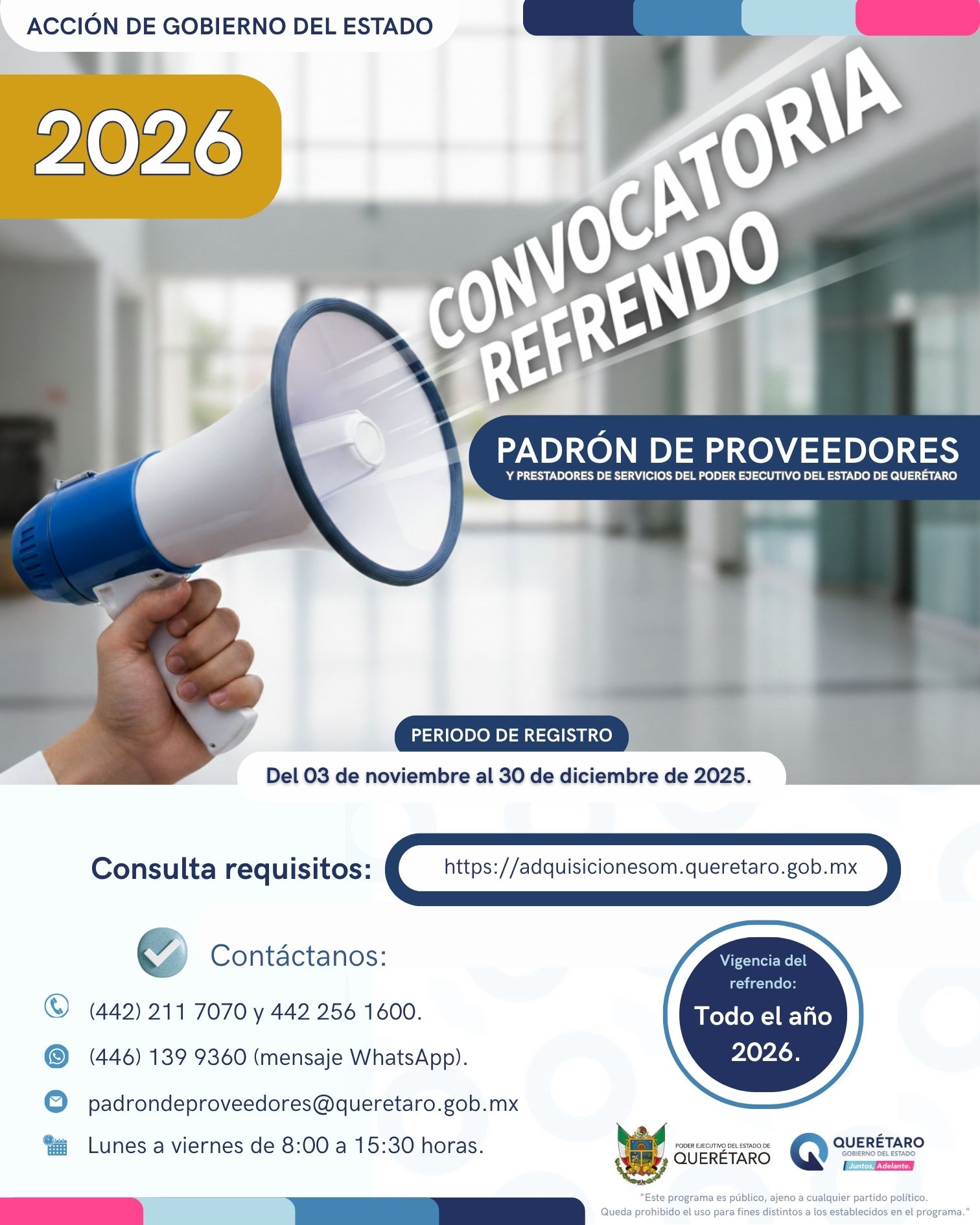 Convoca Oficialía Mayor a proveedores a realizar refrendo en noviembre y diciembre de 2025