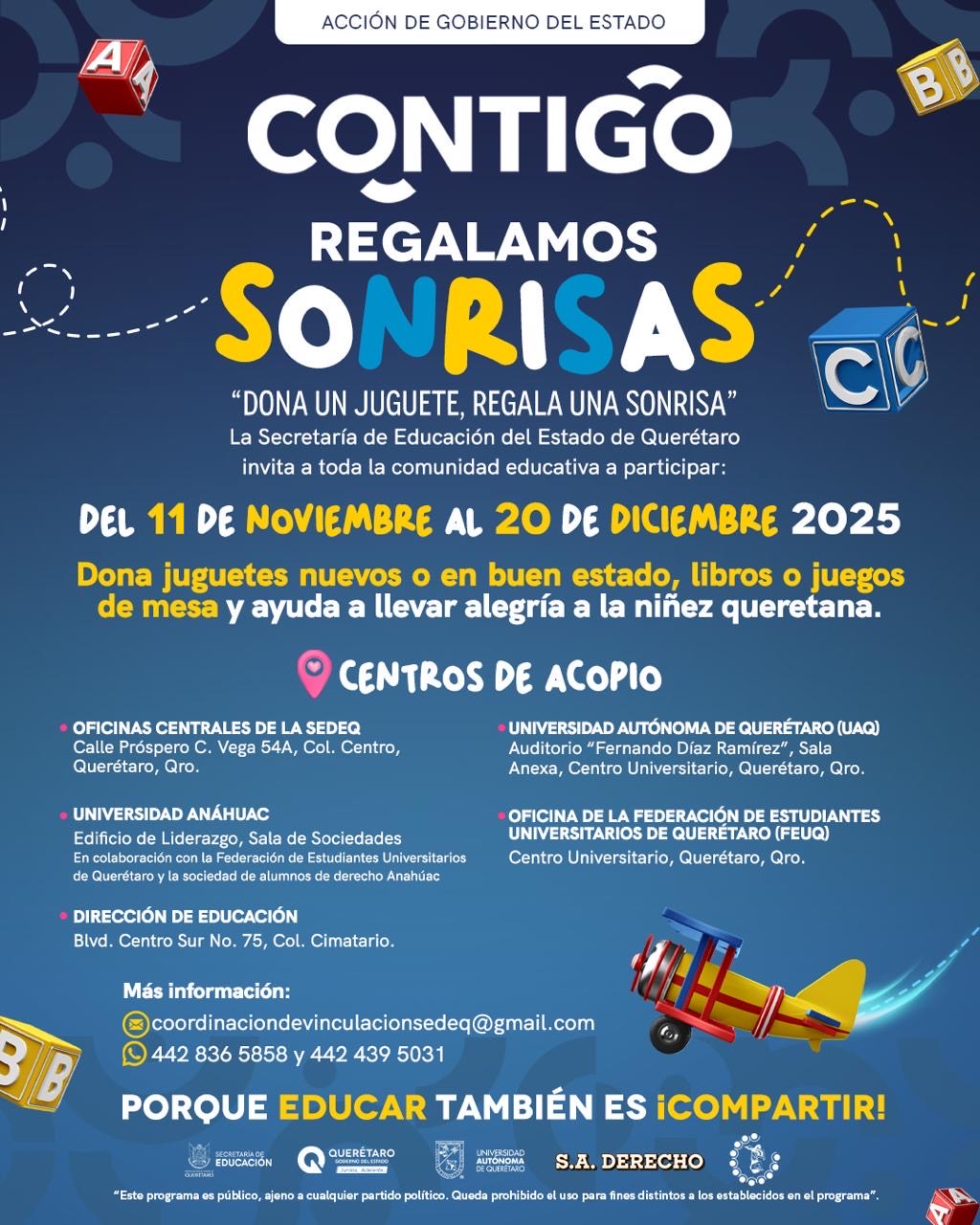 Lanza SEDEQ la colecta Contigo Regalamos Sonrisas