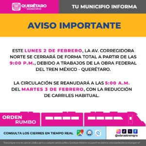 Habrá cierre total de Av. Corregidora Norte a partir de las 9:00 p.m. por obra federal